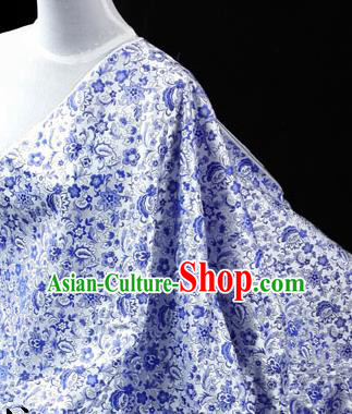 Asian Chinese Traditional Tang Suit Fabric Blue Brocade Silk Material Classical Pattern Design Drapery