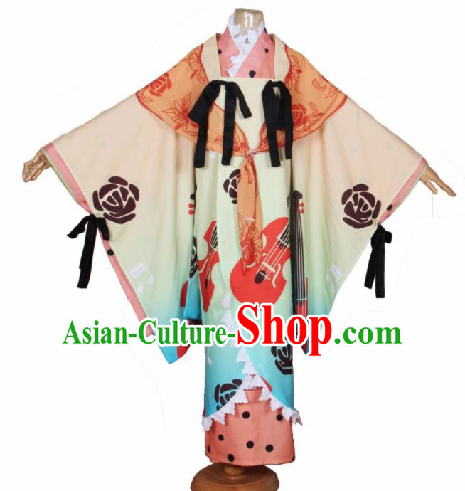 Asian Japanese Traditional Cosplay Costumes Ancient Princess Furisode Kimono Yukata Clothing for Women