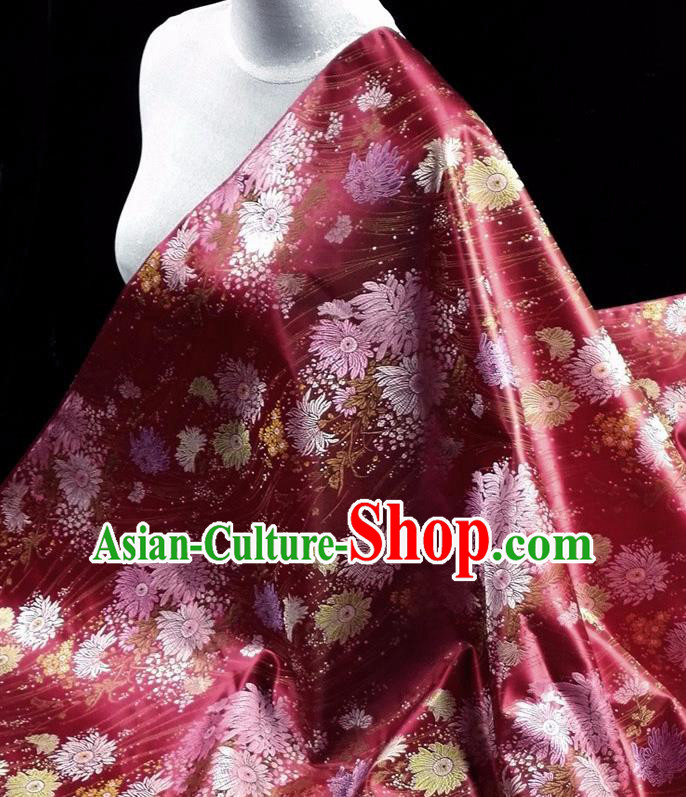 Asian Chinese Traditional Tang Suit Fabric Purplish Red Brocade Silk Material Classical Chrysanthemum Pattern Design Drapery