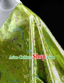 Asian Chinese Traditional Tang Suit Fabric Green Brocade Silk Material Classical Dragonfly Pattern Design Drapery