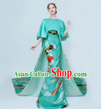 Chinese Classical Catwalks Costumes Traditional Green Trailing Full Dress for Women
