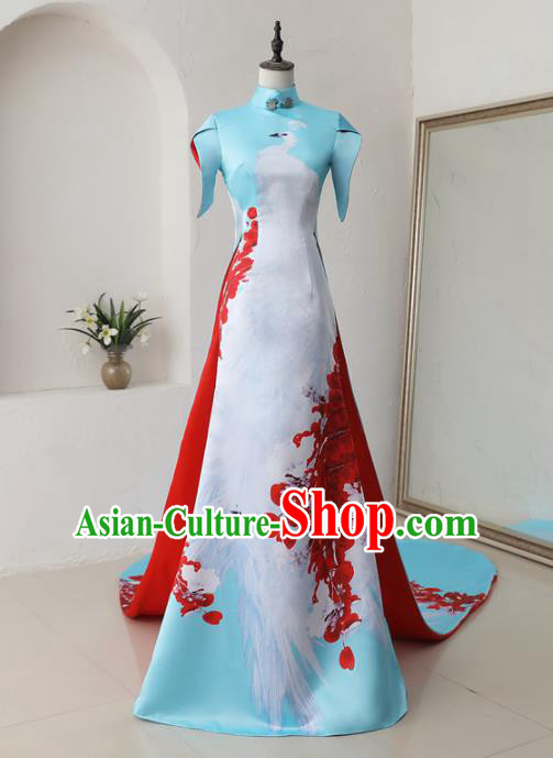 Chinese Classical Catwalks Costumes Traditional Cheongsam Trailing Full Dress for Women