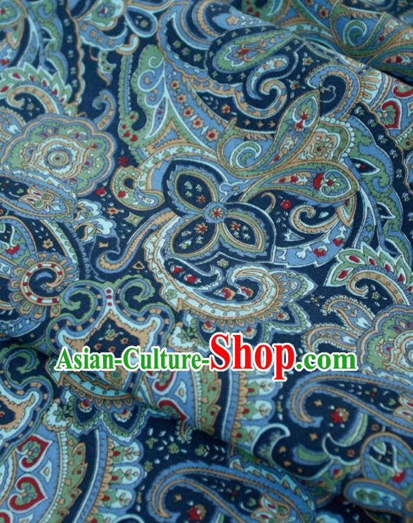 Asian Japanese Traditional Kimono Fabric Blue Brocade Silk Material Classical Pattern Design Drapery