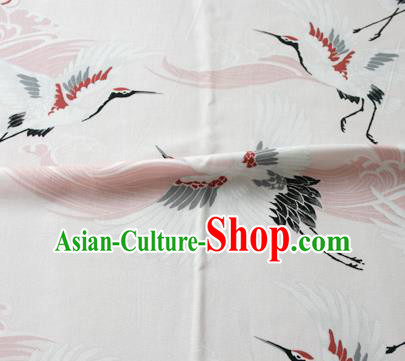 Asian Japanese Traditional Kimono White Brocade Fabric Silk Material Classical Cranes Pattern Design Drapery