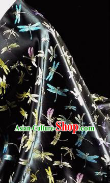 Asian Chinese Traditional Tang Suit Fabric Black Brocade Silk Material Classical Dragonfly Pattern Design Drapery
