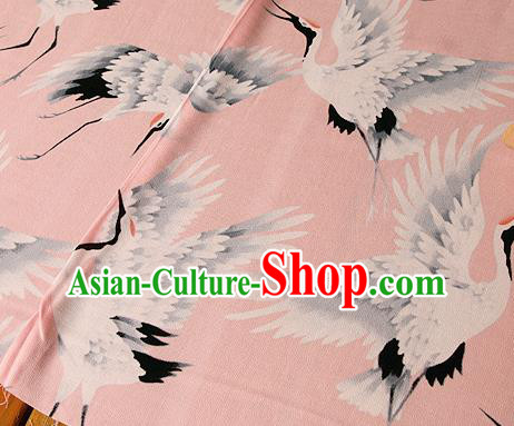 Asian Japanese Traditional Kimono Pink Brocade Fabric Silk Material Classical Cranes Pattern Design Drapery