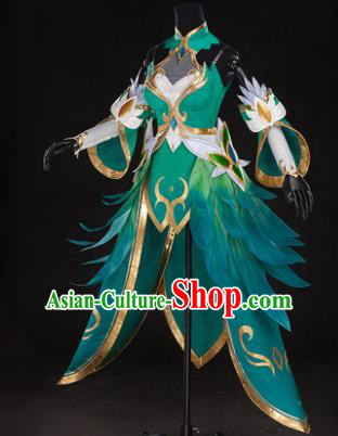 Top Grade Chinese Cosplay Princess Costumes Halloween Cartoon Characters Swordswoman Green Dress for Women