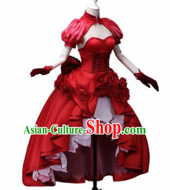 Top Grade Cosplay Princess Costumes Halloween Cartoon Characters Red Dress for Women