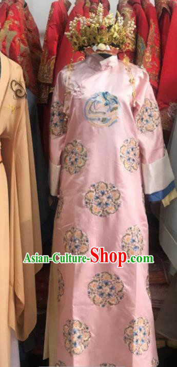 Chinese Traditional Qing Dynasty Imperial Consort Costumes Ancient Palace Lady Embroidered Pink Dress and Headpiece for Women