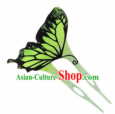 Japanese Traditional Courtesan Green Butterfly Hairpins Ancient Geisha Kimono Hair Accessories for Women