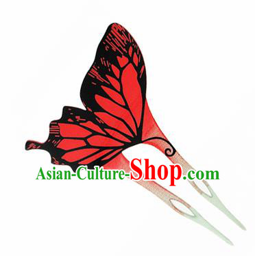 Japanese Traditional Courtesan Red Butterfly Hairpins Ancient Geisha Kimono Hair Accessories for Women