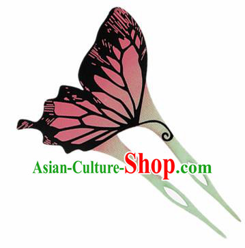 Japanese Traditional Courtesan Pink Butterfly Hairpins Ancient Geisha Kimono Hair Accessories for Women