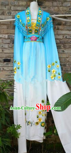 Chinese Traditional Beijing Opera Actress Costumes Ancient Nobility Lady Embroidered Blue Dress for Women