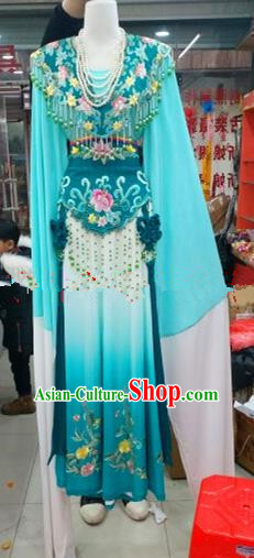 Chinese Traditional Beijing Opera Princess Blue Silk Dress Ancient Peri Embroidered Costumes for Women
