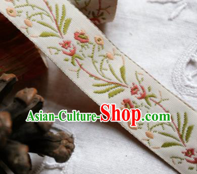Traditional Chinese Handmade White Brocade Belts Ancient Embroidered Brocade Lace Trimmings Accessories