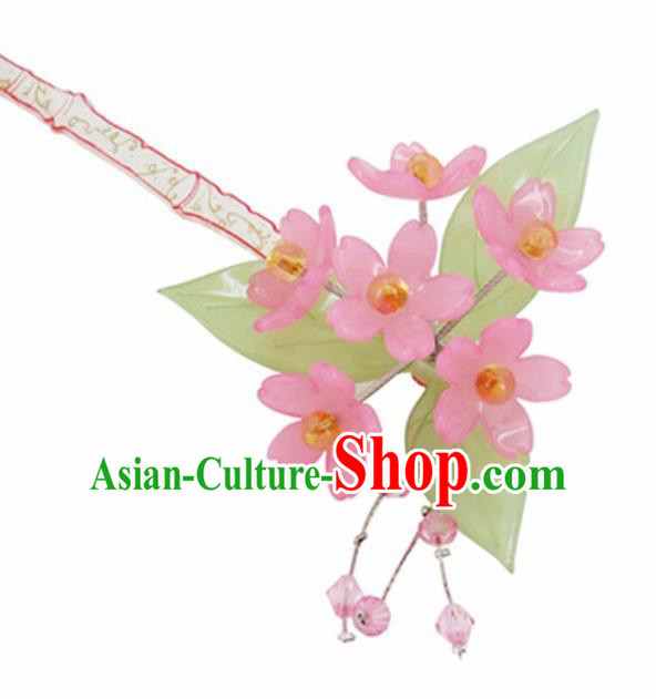 Japanese Traditional Courtesan Pink Sakura Hairpins Ancient Geisha Kimono Hair Accessories for Women