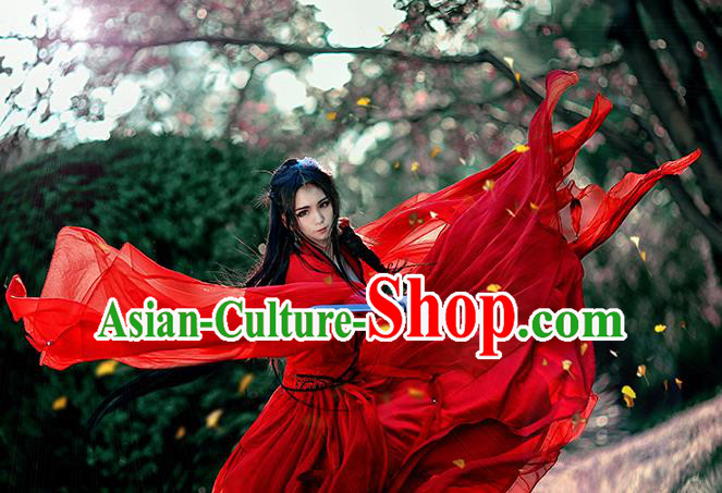 Chinese Traditional Ancient Swordswoman Embroidered Costumes Cosplay Female Assassin Red Hanfu Dress for Women