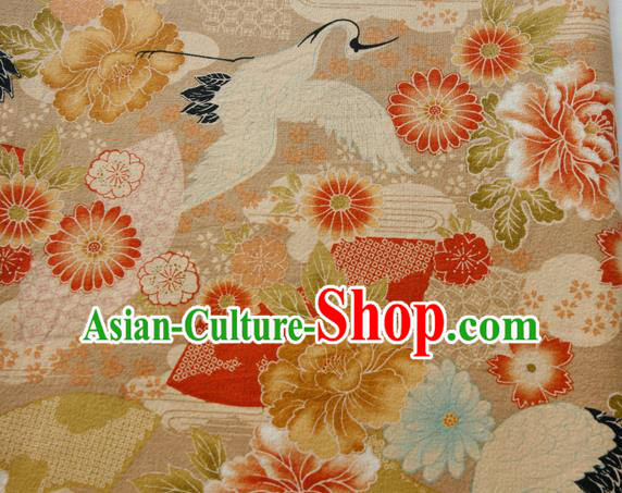 Asian Japanese Traditional Kimono Brocade Fabric Silk Material Classical Cranes Peony Pattern Design Drapery