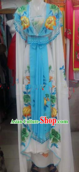 Chinese Traditional Beijing Opera Diva Blue Dress Ancient Palace Princess Embroidered Costumes for Rich