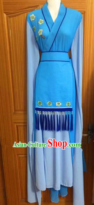 Chinese Traditional Peking Opera Peri Blue Dress Ancient Young Lady Embroidered Costumes for Poor