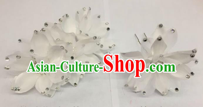 Chinese Traditional Beijing Opera White Flowers Hairpins Ancient Peri Hair Accessories for Women