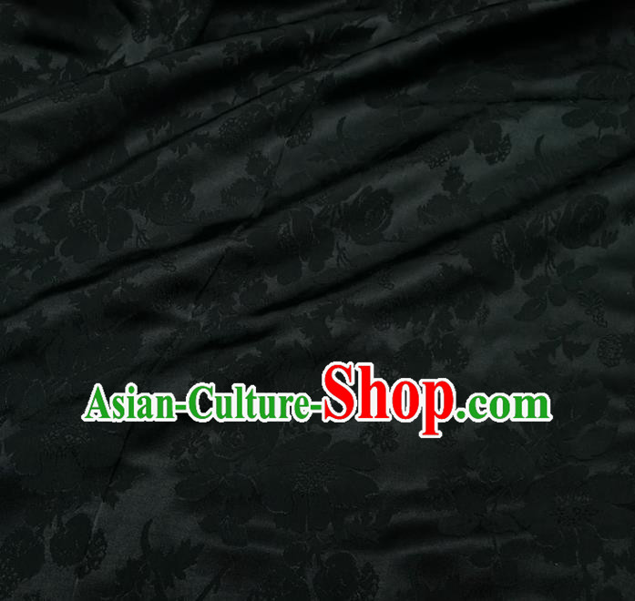 Chinese Royal Black Brocade Palace Rose Pattern Satin Traditional Silk Fabric Chinese Fabric Asian Material