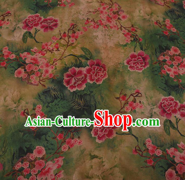 Chinese Traditional Cheongsam Crepe Satin Plain Palace Red Peony Pattern Silk Fabric Chinese Fabric Asian Material