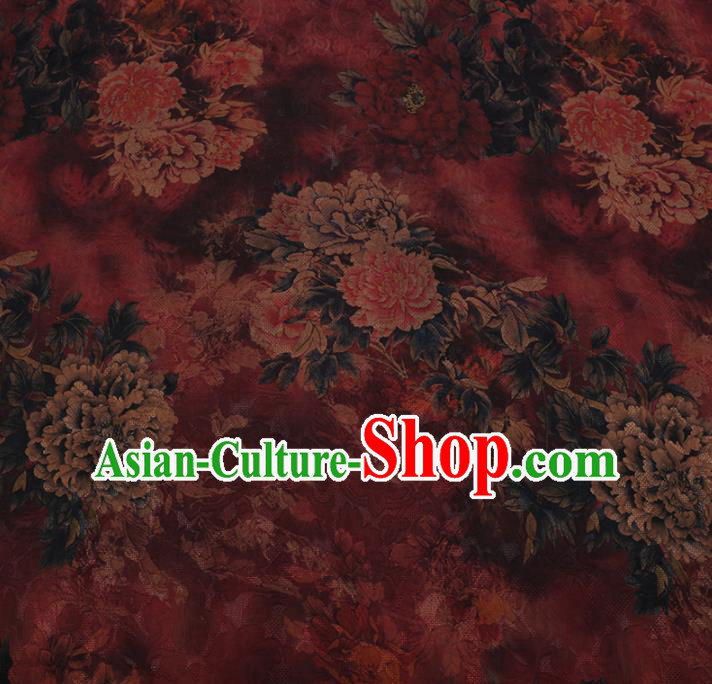 Chinese Traditional Cheongsam Red Crepe Satin Plain Palace Peony Pattern Silk Fabric Chinese Fabric Asian Material