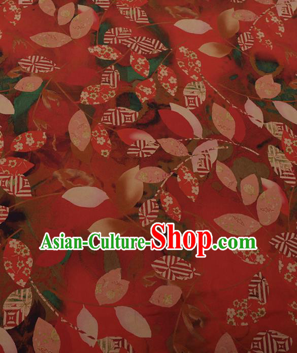 Chinese Traditional Cheongsam Palace Leaf Pattern Red Crepe Satin Plain Gambiered Guangdong Gauze Silk Fabric
