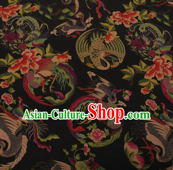 Chinese Traditional Cheongsam Silk Fabric Palace Phoenix Pattern Black Satin Plain Gambiered Guangdong Gauze