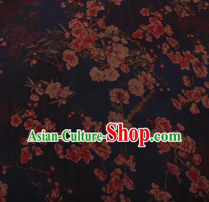 Chinese Traditional Cheongsam Silk Fabric Palace Plum Blossom Pattern Navy Satin Plain Gambiered Guangdong Gauze