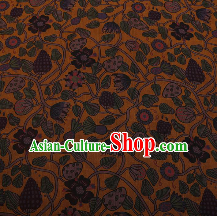 Chinese Traditional Cheongsam Silk Fabric Palace Pattern Yellow Satin Plain Gambiered Guangdong Gauze