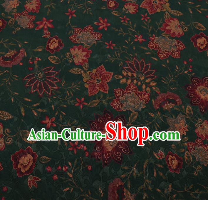 Chinese Traditional Cheongsam Green Crepe Satin Plain Palace Pattern Gambiered Guangdong Gauze Silk Fabric