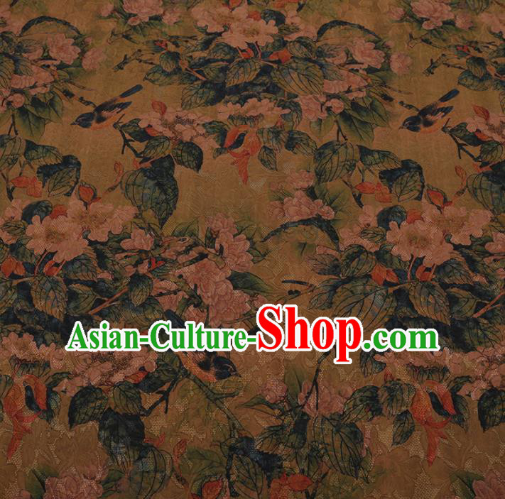 Chinese Traditional Cheongsam Yellow Crepe Satin Plain Palace Pattern Gambiered Guangdong Gauze Silk Fabric
