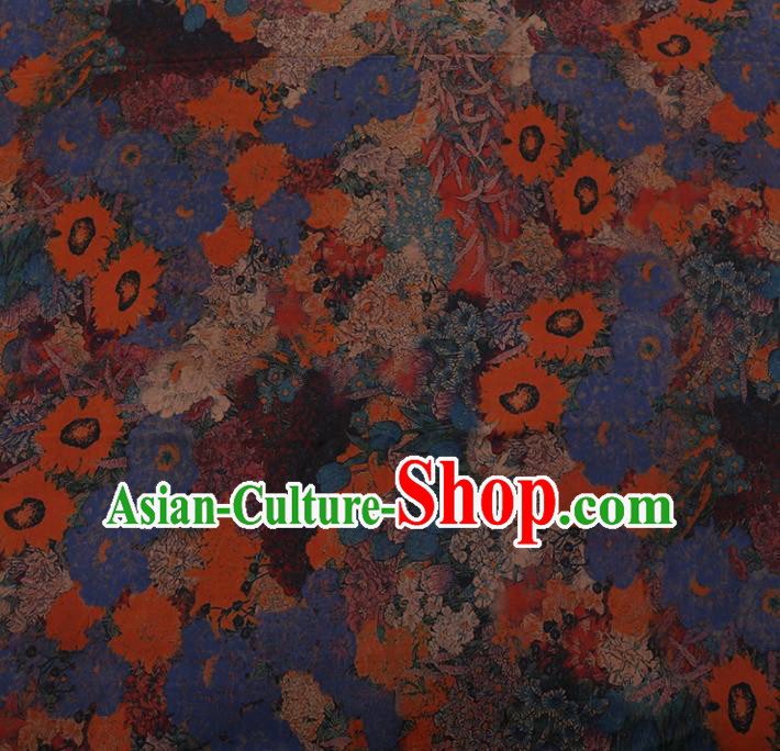 Chinese Traditional Cheongsam Palace Pattern Blue Crepe Satin Plain Gambiered Guangdong Gauze Silk Fabric