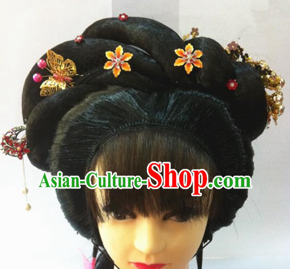 Chinese Traditional Ancient Beijing Opera Hair Accessories Wig Sheath and Hairpins for Women