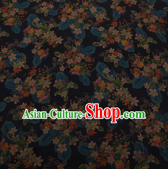 Chinese Traditional Cheongsam Black Silk Fabric Palace Flowers Pattern Satin Plain Gambiered Guangdong Gauze