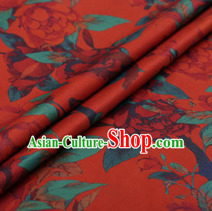 Chinese Traditional Cheongsam Red Silk Fabric Palace Peony Pattern Jacquard Satin Plain Gambiered Guangdong Gauze