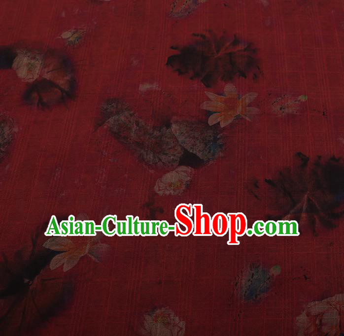 Chinese Traditional Red Silk Fabric Palace Lotus Pattern Cheongsam Jacquard Satin Plain Gambiered Guangdong Gauze