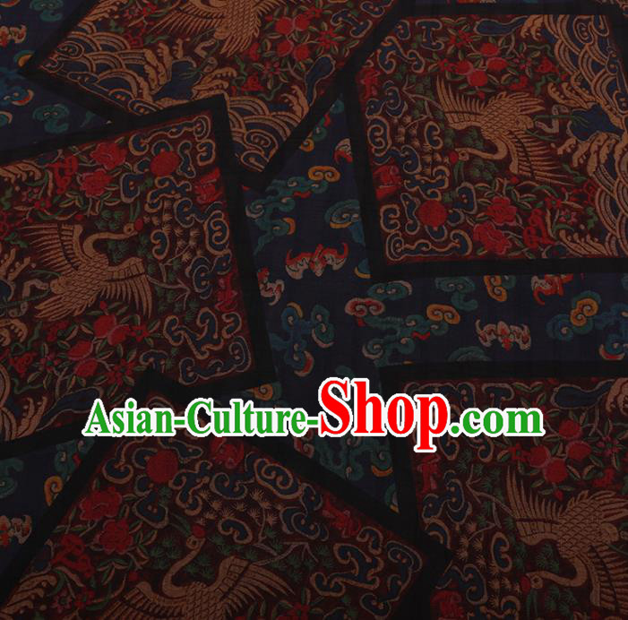 Chinese Traditional Navy Silk Fabric Palace Cranes Pattern Cheongsam Jacquard Satin Plain Gambiered Guangdong Gauze