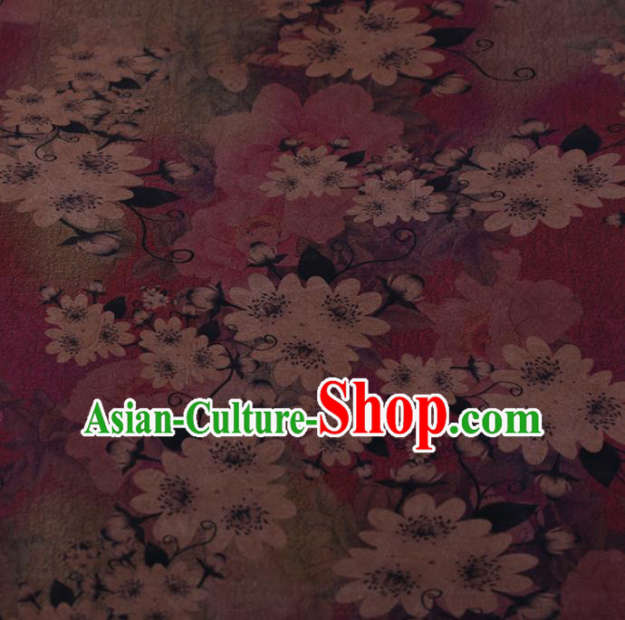 Chinese Traditional Drapery Purple Silk Fabric Palace Flowers Pattern Cheongsam Satin Plain Gambiered Guangdong Gauze