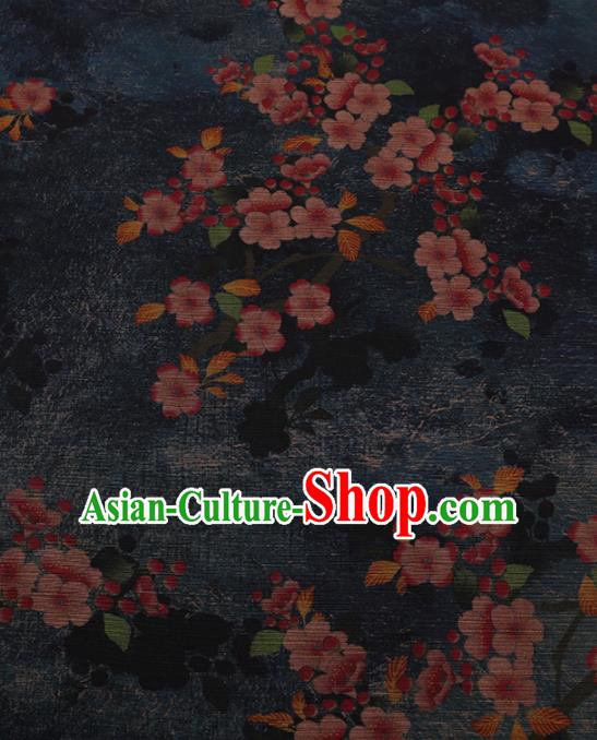 Chinese Traditional Drapery Navy Silk Fabric Palace Plum Blossom Pattern Cheongsam Satin Plain Gambiered Guangdong Gauze