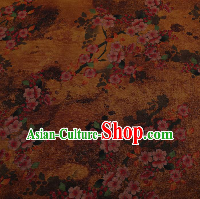 Chinese Traditional Drapery Yellow Silk Fabric Palace Plum Blossom Pattern Cheongsam Satin Plain Gambiered Guangdong Gauze