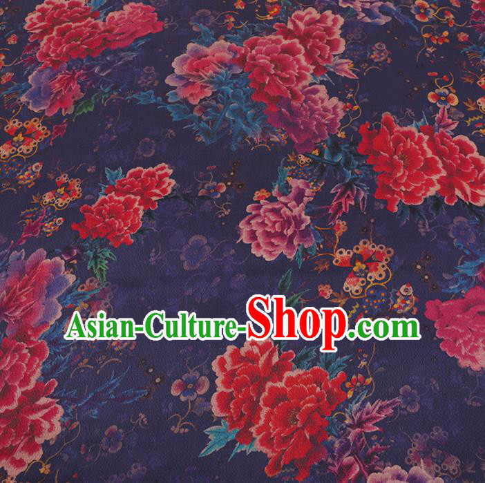 Chinese Classical Purple Satin Plain Traditional Peony Pattern Cheongsam Drapery Silk Fabric Gambiered Guangdong Gauze