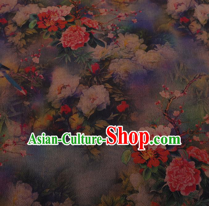 Chinese Traditional Cheongsam Drapery Silk Fabric Palace Peony Pattern Satin Plain Gambiered Guangdong Gauze