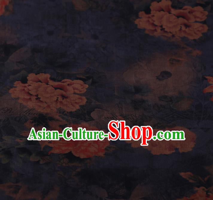 Chinese Traditional Silk Fabric Classical Peony Pattern Satin Plain Cheongsam Drapery Gambiered Guangdong Gauze