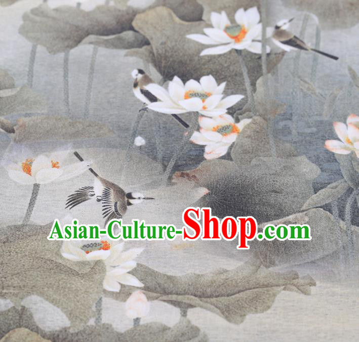 Chinese Traditional Silk Fabric Classical Lotus Pattern Satin Plain Cheongsam Drapery Gambiered Guangdong Gauze