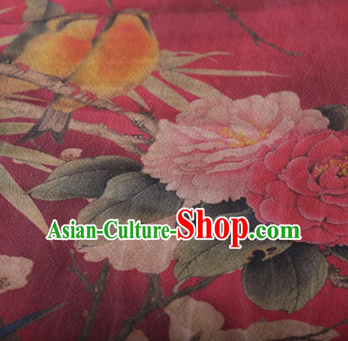 Chinese Traditional Silk Fabric Classical Peony Pattern Rosy Satin Plain Cheongsam Drapery Gambiered Guangdong Gauze