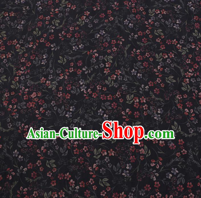 Chinese Classical Silk Fabric Traditional Flowers Pattern Black Satin Plain Cheongsam Drapery Gambiered Guangdong Gauze