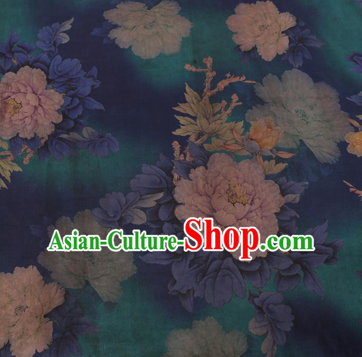 Asian Chinese Silk Fabric Traditional Classical Peony Flowers Pattern Green Satin Plain Cheongsam Drapery Gambiered Guangdong Gauze